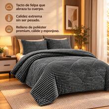 Striped Sherpa Comforter With Knitted Texture, Thick Soft Polyester Bedding Set, Thermal Quilt For Bedroom, Available In 220x240cm And 240x260cm - Dark Gray - View 3