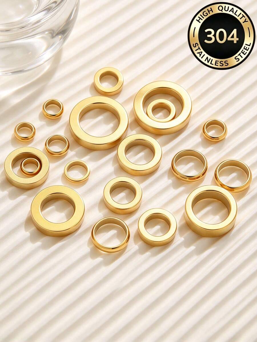 10/20pcs Stainless Steel Gold Spacer Rings, Hollow Circle Beads, Charms For Jewelry Making, DIY Bracelet Necklace Accessories - Spacer Beads - View 1
