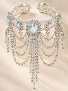 XYHEALER 1pc Sparkling Rhinestone Upper Arm Bracelet For Women Crystal Tassel Arm Cuff With Cascading Chains, Elegant Bridal Wedding Jewelry Prom Party Armlet - Multicolor - View 4