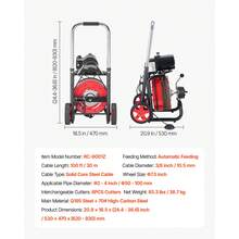 Drain Cleaner Machine 30m X 10.5mm, Auto Feed Sewer Snake Auger On Wheels - With 8 Cutters & Air-Activated Foot Switch For 50mm To 100mm Pipes - 30m X 10.5mm - View 7
