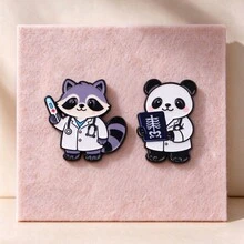 Cartoon Raccoon Panda Doctor Enamel Pins, Cute Medical Lapel Badge, Metal Animal Brooch For Backpack Jacket Hat , Lovely Gift For Healthcare Workers - Multicolor - View 3