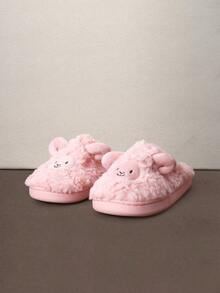 Hatastic Cute Cartoon Sheep Design Plush Slippers, Warm Indoor Home Wear For Women, Girls, Couples In Autumn/Winter - Pink - View 1
