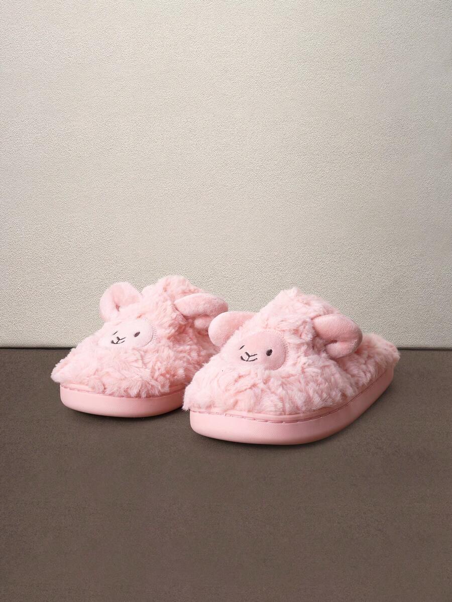 Hatastic Cute Cartoon Sheep Design Plush Slippers, Warm Indoor Home Wear For Women, Girls, Couples In Autumn/Winter - Pink - View 1