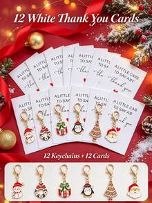 Bộ 6/12 móc khóa Giáng Sinh chủ đề "Thank You" kèm hộp quà Pocket Hug, quà tặng cảm ơn độc đáo, quà kỷ niệm, quà tặng bạn bè, ví đựng xu dễ thương, charm móc khóa ô tô và ba lô, móc khóa nho và dâu tây dễ thương, Pocket Hug mẹ con, charm treo túi, phụ kiện túi xách - Nhiều màu - Xem 3