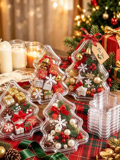 Caja de regalo reutilizable y transparente con forma de árbol de Navidad, adecuada para fiestas navideñas, decoración DIY de fiestas y contenedor de regalos