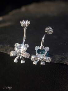 HPY905-Bowknot Colorful Rhinestone Bear Navel Piercing - Multicolor - View 5