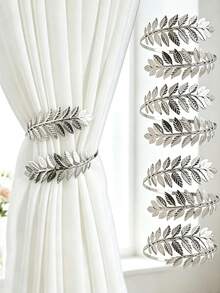 4PCS/2PCS/1PC Minimalist Luxury Metal Alloy Leaf Curtain Tiebacks With Creative Sheer Curtain Rings, Tie-Back Loops And Straps - Metal Leaf Curtain Tieback - View 9