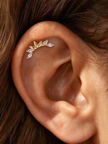 1pc Cubic Zirconia Stud Earrings, Suitable For Women's Date, Gathering, Party Wear - Yellow Gold - View 1