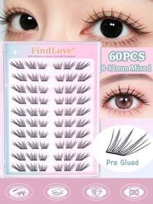 FindLove 60pcs Pre Glued Lashes Large Capacity Fox Eye Cartoon Style Glue Free Lash Natural Pointed Single Cluster Lashes Create Camera-Ready Makeup Look DIY Adhesive Thin Dense Single Cluster False Eyelashes Soft And Lightweight Travel Makeup Tools - C - View 1