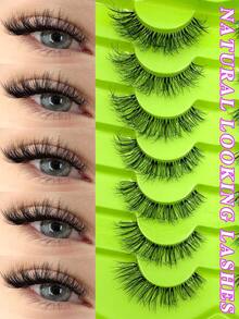 ENCHUW 7 Pairs Natural False Eyelashes Lashes With Clear Band Natural Look Fake Eyelashes Suitable For Parties - Black - View 1