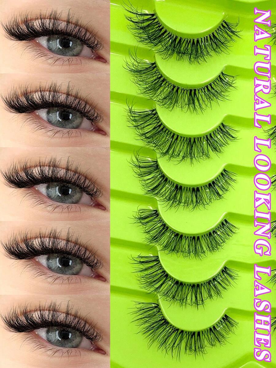 ENCHUW 7 Pairs Natural False Eyelashes Lashes With Clear Band Natural Look Fake Eyelashes Suitable For Parties - Black - View 1