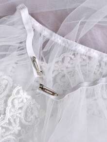 1pc Vintage Lace Tulle Bridal Overskirt, Detachable Wedding Train Skirt, Church Wedding & Photo Shoot Accessory - White - View 5