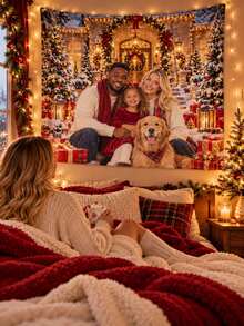 1pc Custom Photo Tapestry Backdrop, Personalized Christmas Family Picture Banner, Polyester Fabric Wall Hanging For Birthday Baby Shower Wedding Party Photography, Holiday Home Decor, Living Room Background, Custom Photo Gift - Multicolor - View 4