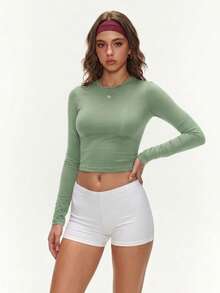 FWH Slouchy Outfit Simple Casual / Easygoing / Minimalist Slimming Elastic Fitted Round Neck Long Sleeve / Slimming Design / Clean Line Elastic Sports - Green - View 3