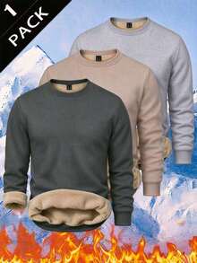 Men's Autumn/Winter Casual Fashion Slim Fit Thermal Lined Thick Warm Crew Neck Sweatshirt - Dark Grey - View 1