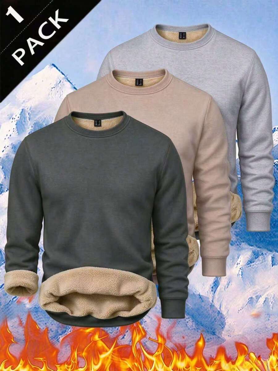 Men's Autumn/Winter Casual Fashion Slim Fit Thermal Lined Thick Warm Crew Neck Sweatshirt - Dark Grey - View 1