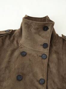 Women's Autumn/Winter High Neck Suede Vest With Belt - Khaki - View 5