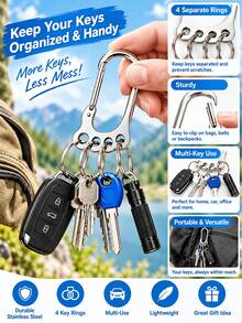 New Large Capacity Stainless Steel Keychain - Anti-Theft Key Ring Pendant - Suitable For Car Keys, Wall-Mounted Key Holder, Pet Leash Clip - Portable Multi-Function Keychain - Creative Key Storage Clip - Fashion Design - Halloween And Christmas Gift - Multicolor - View 3