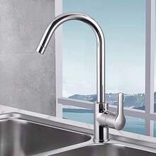 Kitchen Sink Mixer Taps Swivel Spout Single Lever Tap Mono  Faucet Modern - Silver - View 8