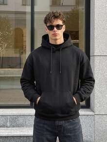 DAZY Men's Casual Versatile Rose Print Kangaroo Pocket Drawstring Hoodie, Autumn/Winter - Black - View 7