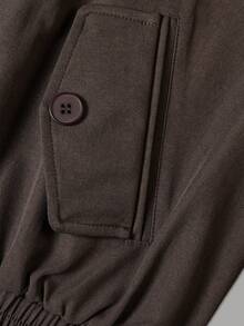 Aflion Women's Fall Winter Coffee Brown Short Bomber Jacket With Epaulettes, Collar Zip Up For Casual Commute, Date And Daily Outfits - Brown - View 4