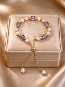 Vintage Faux Pearl Bracelet, Adjustable Drawstring, French Elegant Versatile Skin-Brightening, Best Friend Birthday Gift For Girlfriend - Multicolor - View 6