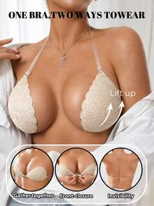 1 Pc Plus Size Angel Wing Adhesive Bra, Push-Up Strapless Backless Bra, Transparent Shoulder Straps Invisible Support, Suitable For Wedding Dress - Multicolor - View 2