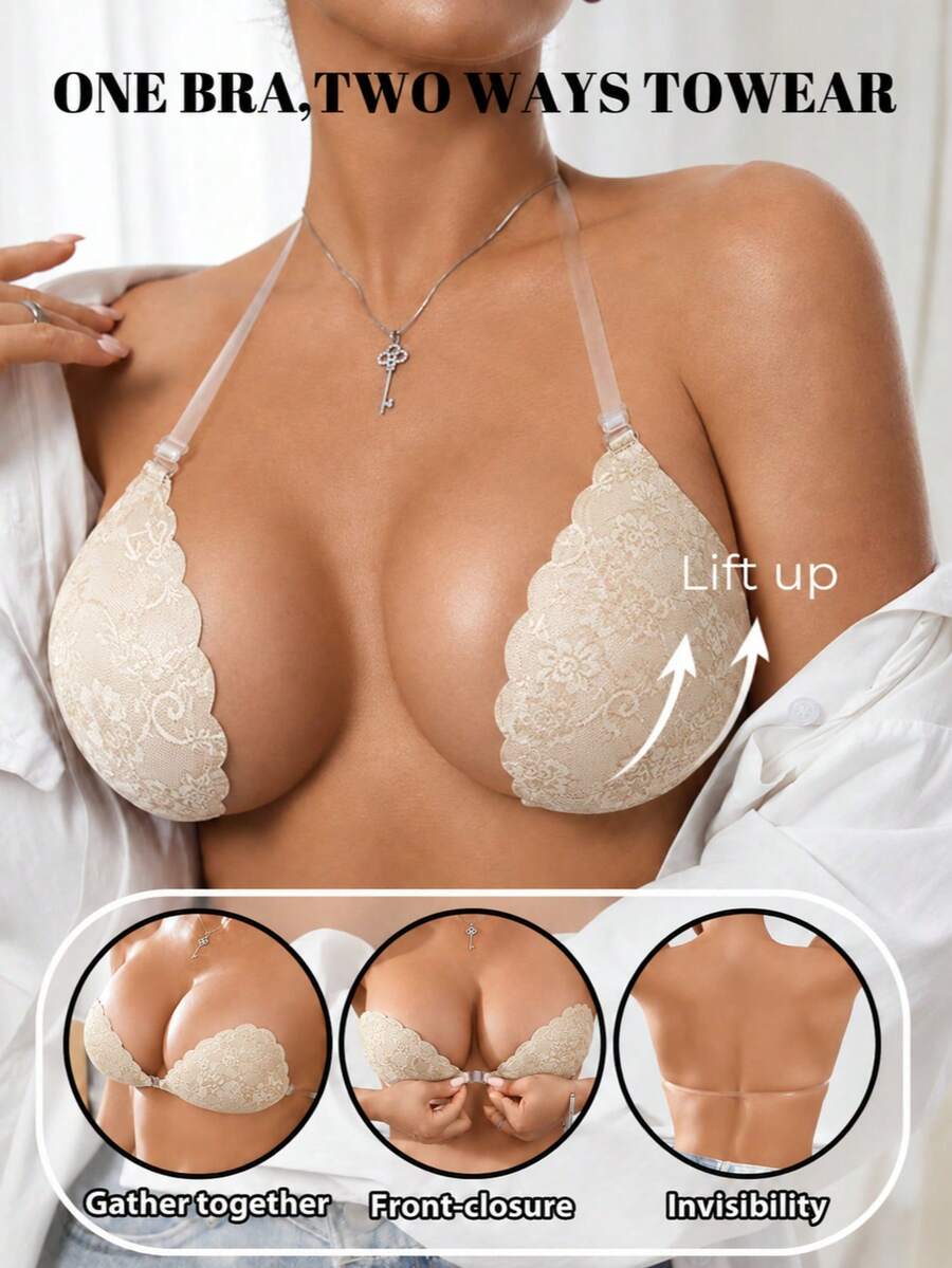 1 Pc Plus Size Angel Wing Adhesive Bra, Push-Up Strapless Backless Bra, Transparent Shoulder Straps Invisible Support, Suitable For Wedding Dress
