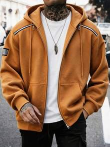 GOLDREDY Men's Casual Fashion Solid Color Hooded Contrast Zipper Commuter Versatile Unique Casual Minimalist Open Front Sweatshirt Jacket - Yellow - View 1
