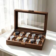 1pc 10-Slot Walnut Wood Watch Storage Box, Transparent Glass Lid, Velvet Pillow Watch Display Box, Dust-Proof Home Watch Organizer Rack, Gift For Men Watch Collectors, Watches In The Picture Are For Display Only And Not Included - Multicolor - View 4