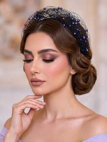 1pc Luxury Black Mesh Rhinestone Wide Headband, Elegant Fashion Women's Hair Accessory Suitable For Wedding, Party And Daily Wear - Black - View 14