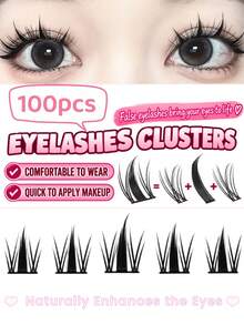 100pcs Large Capacity Self-Adhesive False Eyelash Clusters, Natural Lightweight Single Cluster False Eyelashes, Reusable Segmented Eyelashes, Suitable For Beginners DIY Daily Makeup - View 3