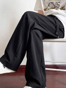 1pc 's Sweatpants, Men's Sports Pants, Elastic Waist, Back Pocket, 3D Stitching Design, Casual Sports Style, Machine Washable, Suitable For Outdoor, Daily Commute, Home Leisure, Campus Wear, Men's Casual Long Pants - Black - View 2
