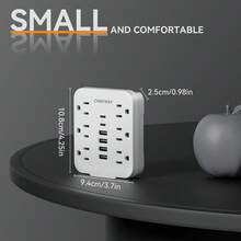 1pc 12-In-1 Power Strip With 4 USB-A Ports, 2 Type-C Ports And 6 AC Outlets. 110V-130V, A-Type Wall Socket, Portable For Home, Office And Travel - US B Type Plug(110-127V) - View 4