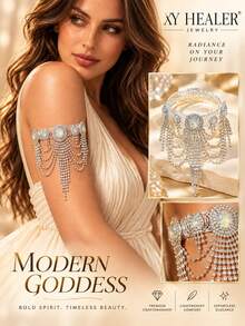 XYHEALER 1pc Sparkling Rhinestone Upper Arm Bracelet For Women Crystal Tassel Arm Cuff With Cascading Chains, Elegant Bridal Wedding Jewelry Prom Party Armlet - Multicolor - View 3