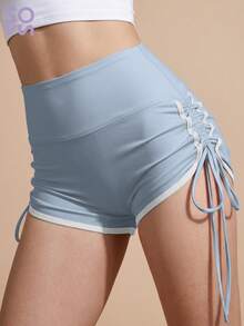 Soyun New Women's Outdoor Quick-Dry Shorts, Colorblock Design, Breathable And Comfortable, Suitable For Daily Fitness And Running - Baby Blue - View 1