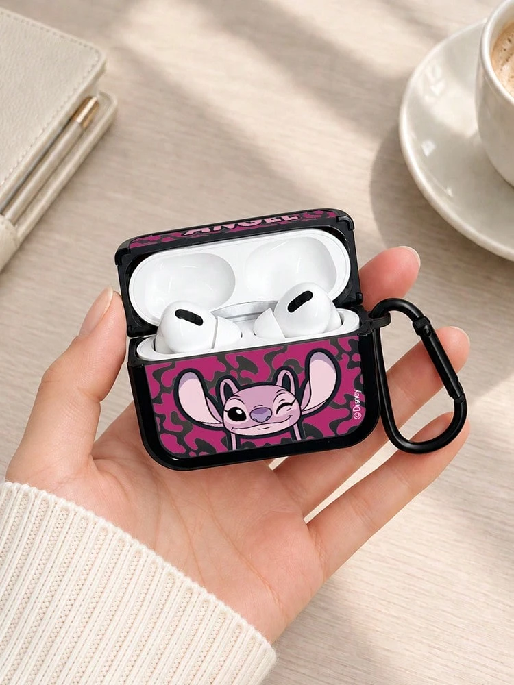 Miniso Disney Premium TPU 藍牙耳機保護殼,附 1 個同色掛鉤,相容 AirPods 1/2/3/4/5/Pro/Pro 2/Pro 3,新款柔軟耳機殼,可愛卡通史迪奇,情侶通用 - 黑色 - 查看 1