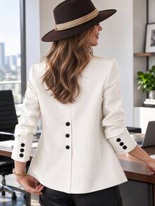 HOMEYEE Vintage Elegant Casual Blazer Jacket With Lapel Collar, Long Sleeve, Pockets, Back Slit, Suitable For Business, Plus Size Spring Fall - Apricot - View 1