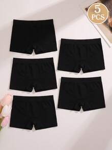 5pcs Plus Size Seamless Boxer Briefs, Warm Thermal Underwear For Autumn/Winter, Soft Daily Basic Underwear - Black - View 3