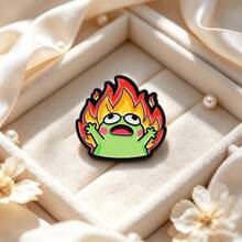 Funny Screaming Frog Enamel Pin, Cute Green Frog Surrounded By Fire Lapel Badge, Cartoon Meme Brooch For Backpack Jacket Hat, Fun Gift For Friends - Multicolor - View 2