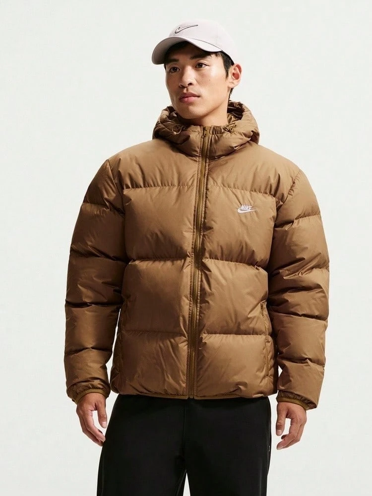 Nike Men's AS M NK CLUB Down HOOD Down Jacket Thick Down Jacket - Short IM5557-270 - Brown - View 1