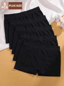 5pcs Plus Size Seamless Boxer Briefs, Warm Thermal Underwear For Autumn/Winter, Soft Daily Basic Underwear - Black - View 1