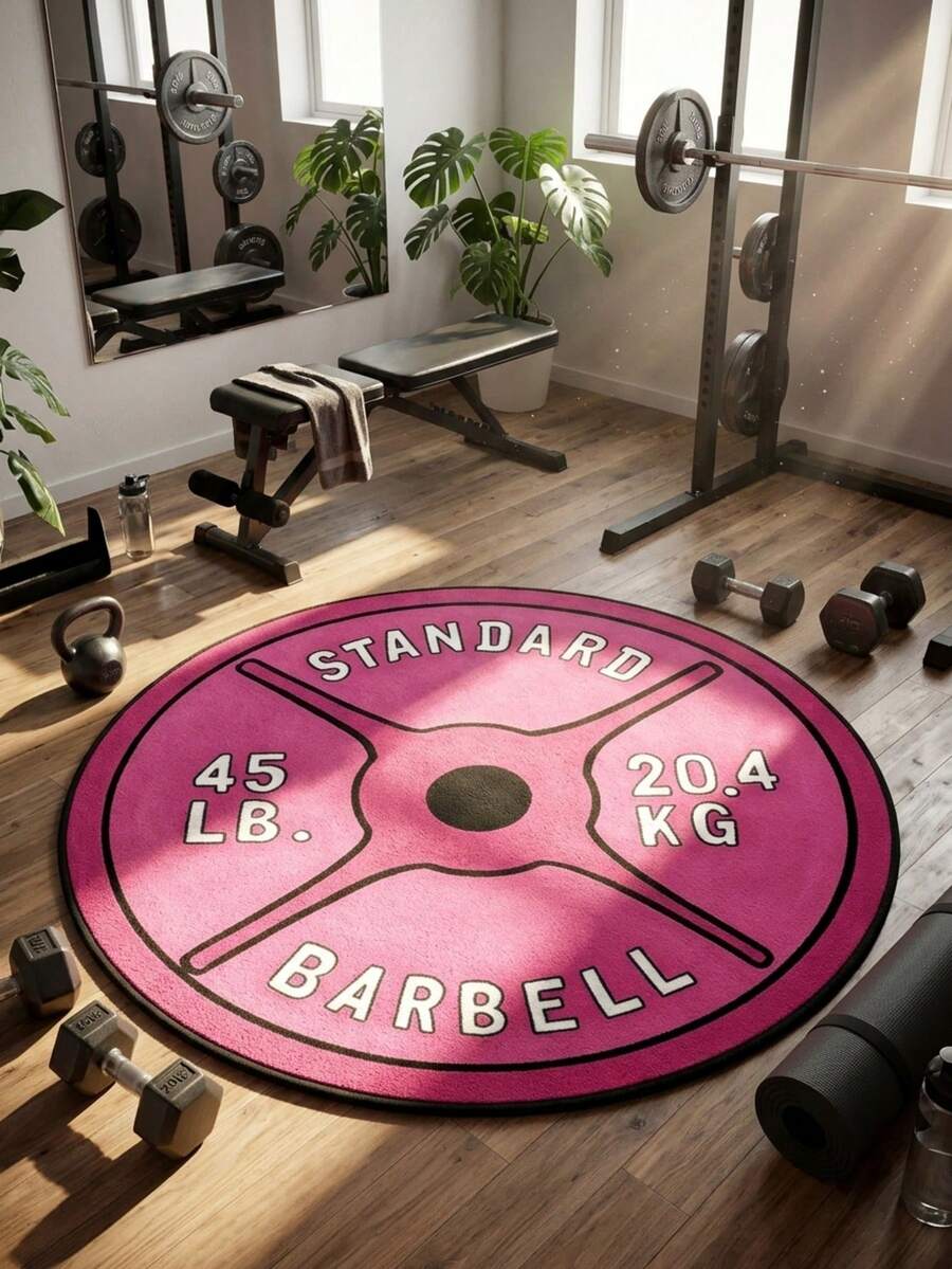 1pc Fashionable Pink Dumbbell Plate Design Carpet, Soft Comfortable Durable Non-Slip Washable Rug, Bedroom Living Room Study Dining Room Gym Fitness Room Carpet, Gift For Friends, Great Furniture Decor, Room Decoration - Multicolor - View 1