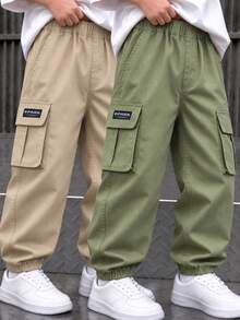 2pcs Boys Fashion Minimalist Sporty Versatile Multi-Pocket Cargo Pants - Multicolor - View 8