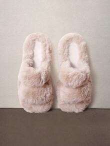 Hatastic Dép lê nữ mùa Thu/Đông màu trơn hai quai, dép lê đế xuồng lông mềm mại, dép đi trong nhà ấm áp, dép bông. - Màu Khaki - Xem 2