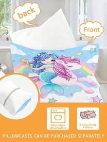2/3PCS Cartoon Mermaid Unicorn Fitted Sheet Animal Print Bedding Set For All Seasons Twin/Full/Queen 100% Polyester Machine Washable - Multicolor - View 8