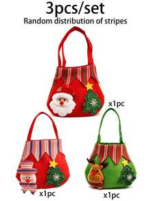3pcs Christmas Felt Tote Gift Bags, Santa Claus Snowman Reindeer Pattern Christmas Tote Storage Bags, Portable Reusable Holiday Gift Bags, Suitable For Christmas Party, Gift Storage And Decoration - Multicolor - View 11