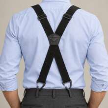1pc Solid Color Elastic Strap Suspenders 4-Clip All Season Men's - A - View 3