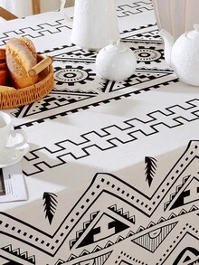 MineLain 1pc Minimalist Black & White Geometric Tablecloth, Rectangular Table Runner, Beige Tassel Decor, Coffee Table, Bedside Table, Sideboard, Small Table Cover, Tabletop Decor, Home Decor, Suitable For Kitchen, Dining Room, Living Room, Dinner, Party, Picnic, Outdoor, Holiday Decor, All Seasons - Black and White - View 10