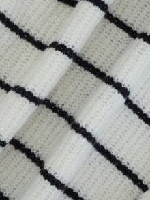 Women's Autumn/Winter Striped Drop Shoulder Long Sleeve Casual Single-Breasted Knit Cardigan - Black and White Stripes - View 10